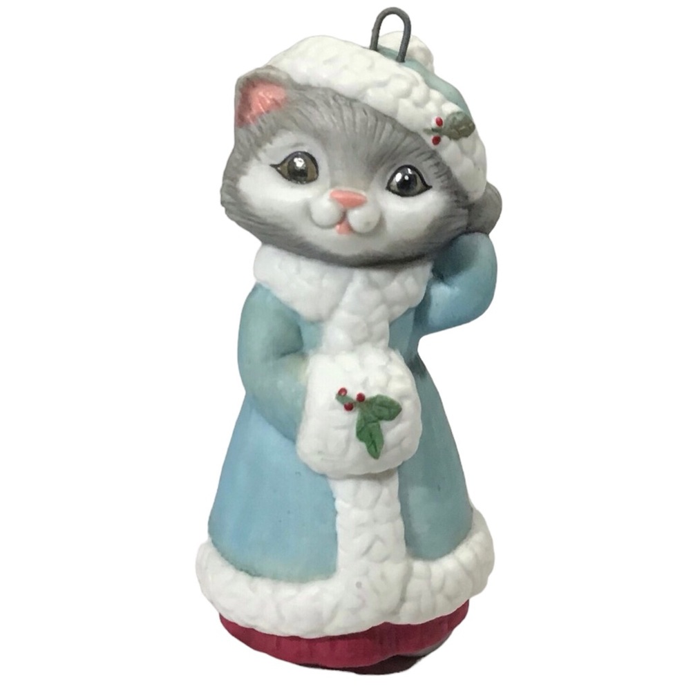 Hallmark Christmas Kitty Ornament Keepsake Collectors Porcelain 1990 2 Vintage